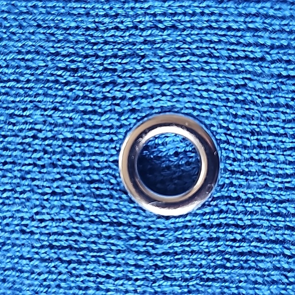 Chico's blue knit gold tone grommets with fringes sweater poncho L /XL - Picture 12 of 12